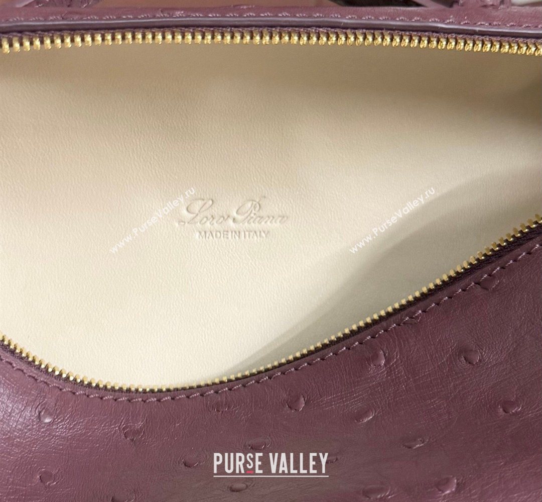 Loro Piana LP Extra Pocket Pouch L19 in Ostrich Embossed Leather Burgundy/Gold 2026 FAI8393 (YY-260408030)