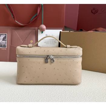 Loro Piana LP Extra Pocket Pouch L19 in Ostrich Embossed Leather Apricot/Silver 2026 FAI8393 (YY-260408031)