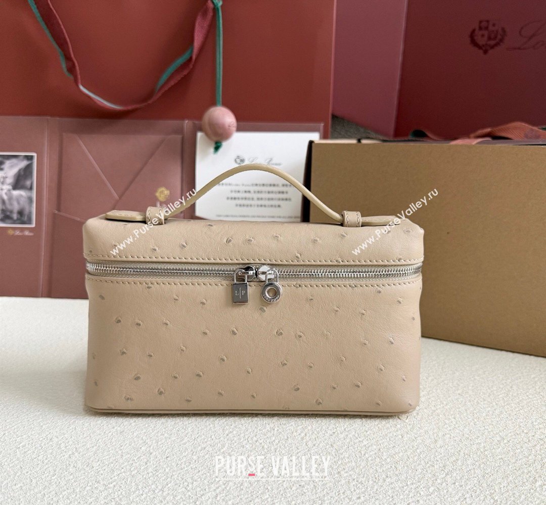 Loro Piana LP Extra Pocket Pouch L19 in Ostrich Embossed Leather Apricot/Silver 2026 FAI8393 (YY-260408031)