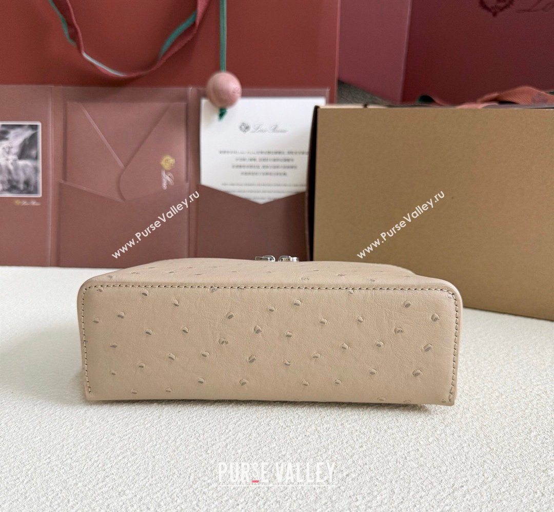 Loro Piana LP Extra Pocket Pouch L19 in Ostrich Embossed Leather Apricot/Silver 2026 FAI8393 (YY-260408031)
