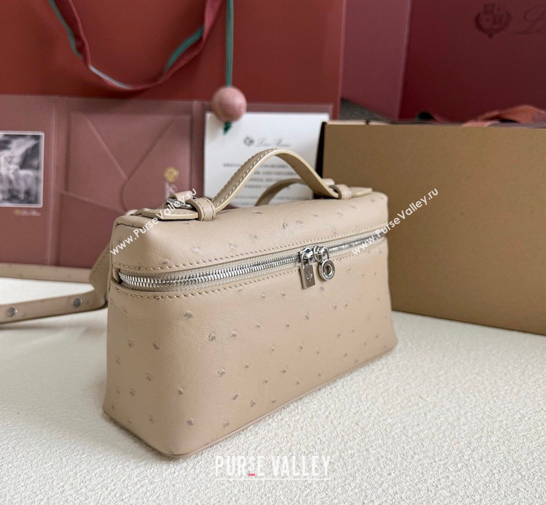 Loro Piana LP Extra Pocket Pouch L19 in Ostrich Embossed Leather Apricot/Silver 2026 FAI8393 (YY-260408031)