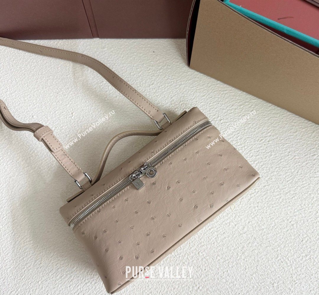 Loro Piana LP Extra Pocket Pouch L19 in Ostrich Embossed Leather Apricot/Silver 2026 FAI8393 (YY-260408031)