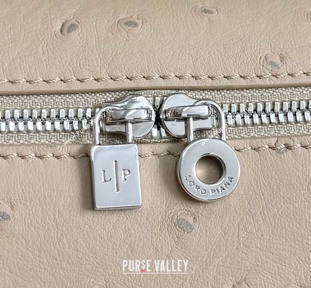 Loro Piana LP Extra Pocket Pouch L19 in Ostrich Embossed Leather Apricot/Silver 2026 FAI8393 (YY-260408031)