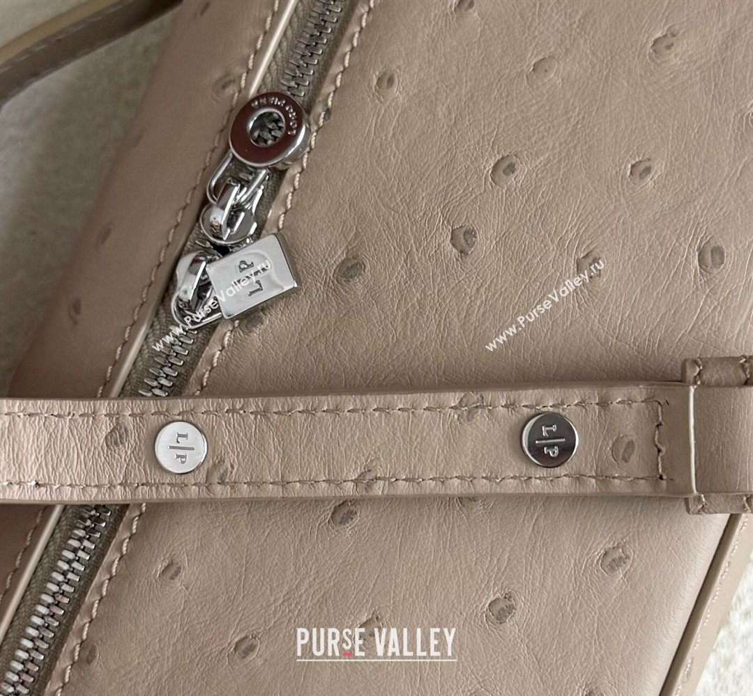 Loro Piana LP Extra Pocket Pouch L19 in Ostrich Embossed Leather Apricot/Silver 2026 FAI8393 (YY-260408031)