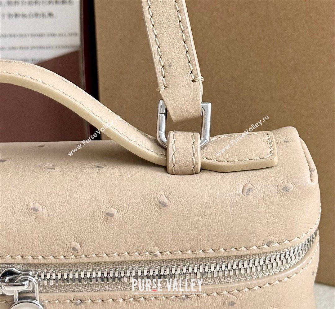 Loro Piana LP Extra Pocket Pouch L19 in Ostrich Embossed Leather Apricot/Silver 2026 FAI8393 (YY-260408031)