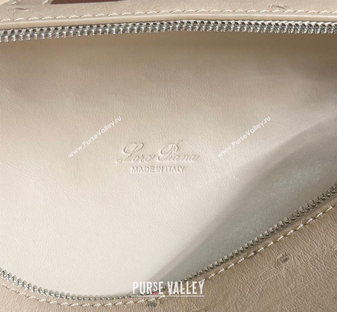 Loro Piana LP Extra Pocket Pouch L19 in Ostrich Embossed Leather Apricot/Silver 2026 FAI8393 (YY-260408031)