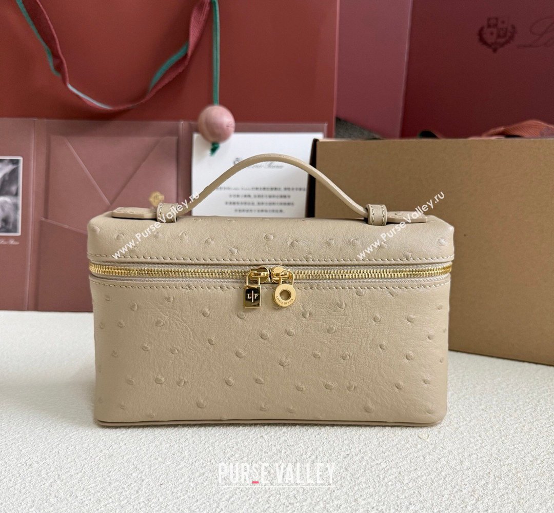 Loro Piana LP Extra Pocket Pouch L19 in Ostrich Embossed Leather Apricot/Gold 2026 FAI8393 (YY-260408032)
