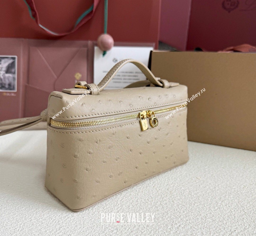 Loro Piana LP Extra Pocket Pouch L19 in Ostrich Embossed Leather Apricot/Gold 2026 FAI8393 (YY-260408032)