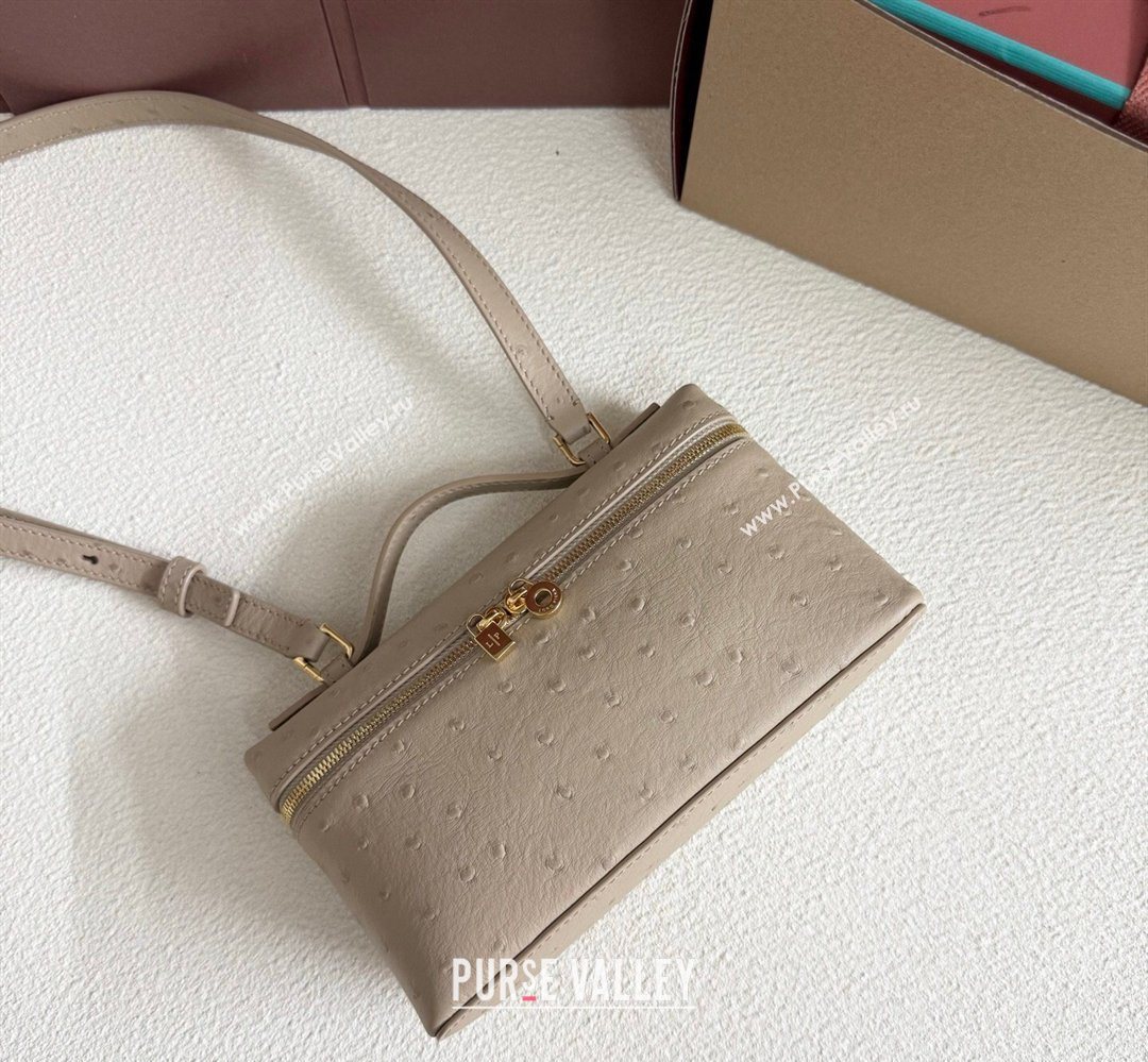 Loro Piana LP Extra Pocket Pouch L19 in Ostrich Embossed Leather Apricot/Gold 2026 FAI8393 (YY-260408032)