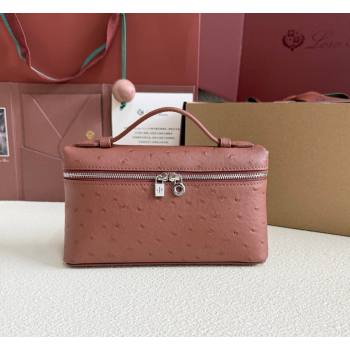 Loro Piana LP Extra Pocket Pouch L19 in Ostrich Embossed Leather Red Brick/Silver 2026 FAI8393 (YY-260408033)