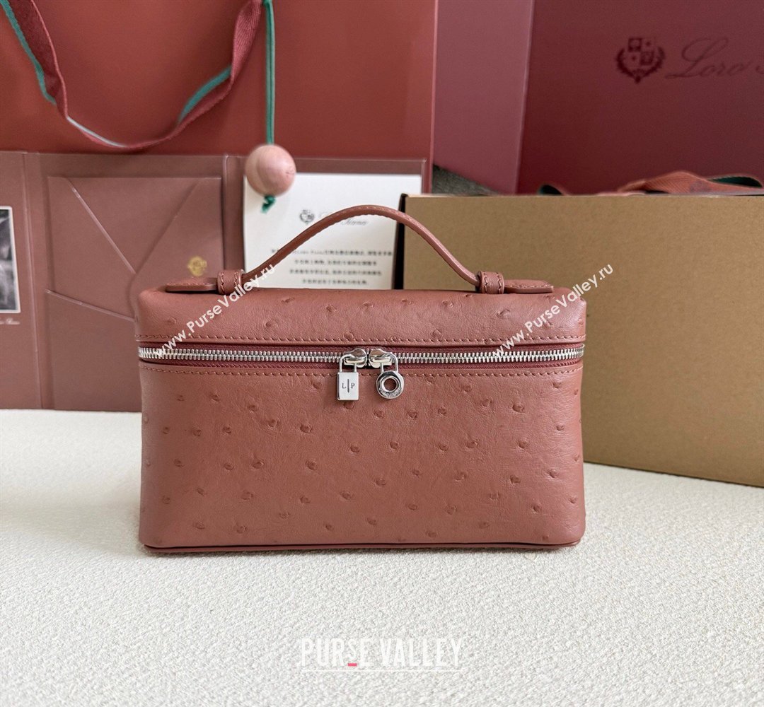 Loro Piana LP Extra Pocket Pouch L19 in Ostrich Embossed Leather Red Brick/Silver 2026 FAI8393 (YY-260408033)