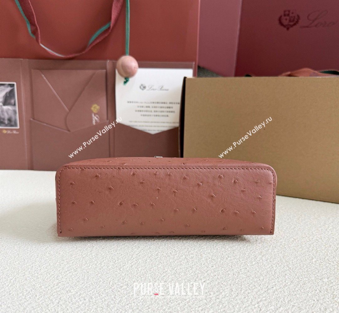 Loro Piana LP Extra Pocket Pouch L19 in Ostrich Embossed Leather Red Brick/Silver 2026 FAI8393 (YY-260408033)