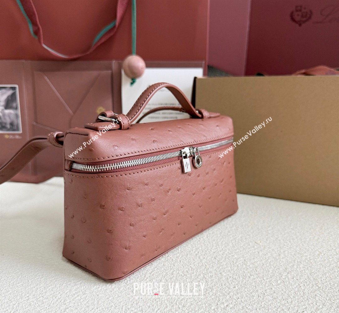 Loro Piana LP Extra Pocket Pouch L19 in Ostrich Embossed Leather Red Brick/Silver 2026 FAI8393 (YY-260408033)