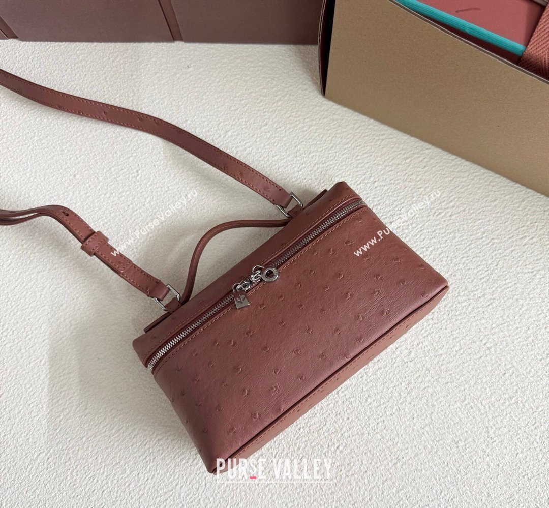 Loro Piana LP Extra Pocket Pouch L19 in Ostrich Embossed Leather Red Brick/Silver 2026 FAI8393 (YY-260408033)