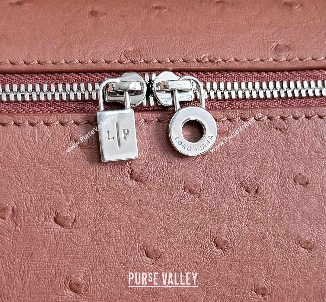 Loro Piana LP Extra Pocket Pouch L19 in Ostrich Embossed Leather Red Brick/Silver 2026 FAI8393 (YY-260408033)