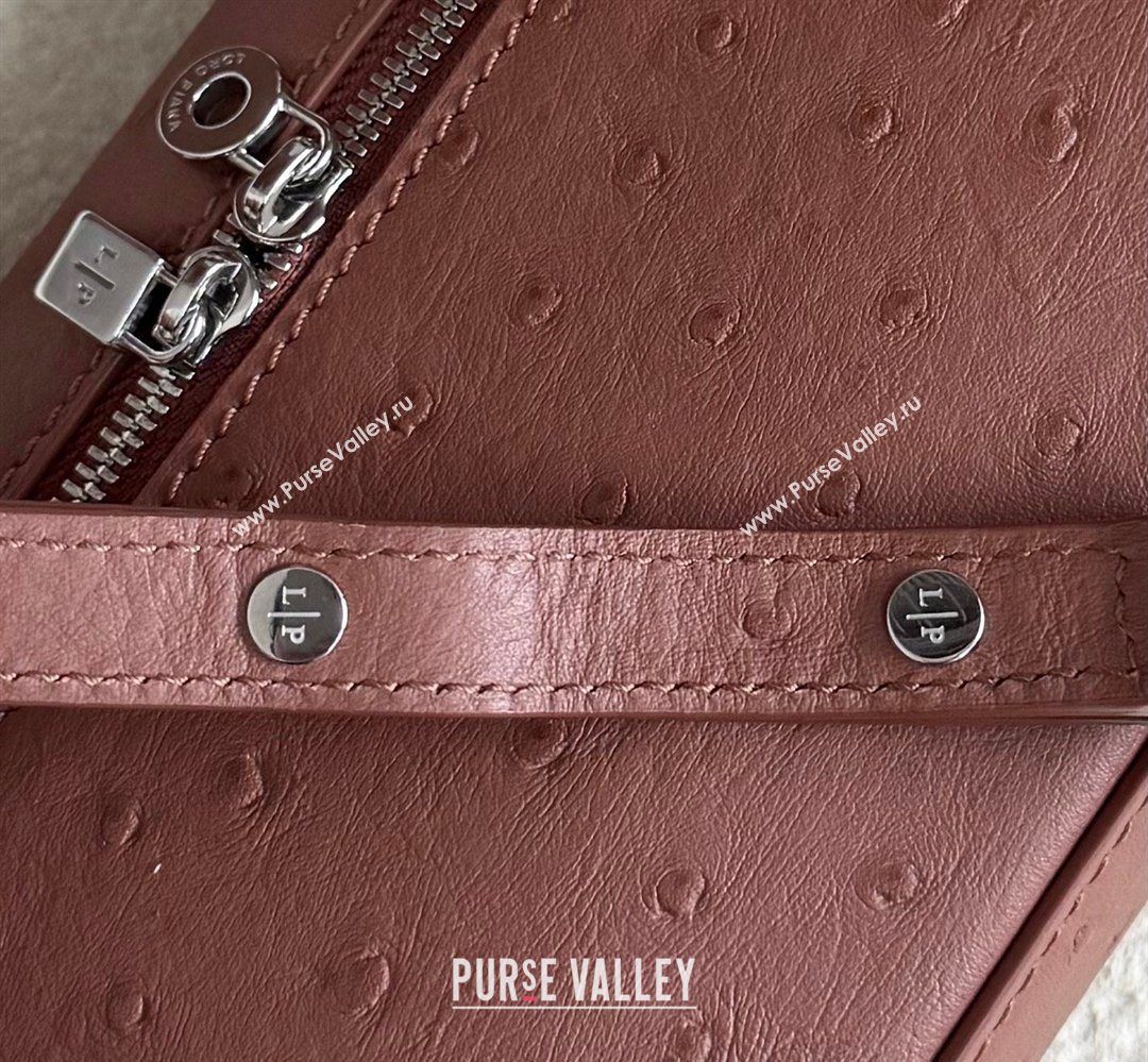 Loro Piana LP Extra Pocket Pouch L19 in Ostrich Embossed Leather Red Brick/Silver 2026 FAI8393 (YY-260408033)