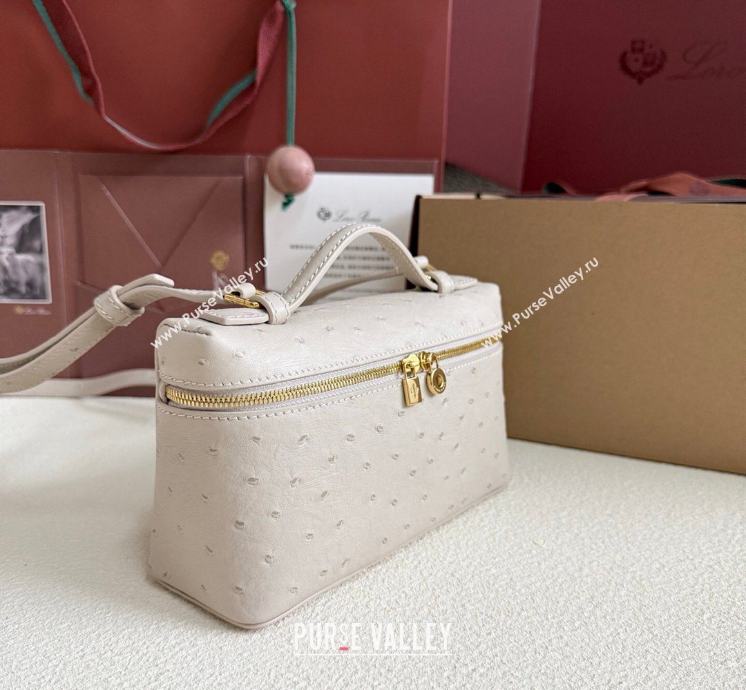 Loro Piana LP Extra Pocket Pouch L19 in Ostrich Embossed Leather Light Beige/Gold 2026 FAI8393 (YY-260408034)