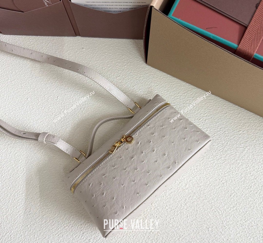 Loro Piana LP Extra Pocket Pouch L19 in Ostrich Embossed Leather Light Beige/Gold 2026 FAI8393 (YY-260408034)