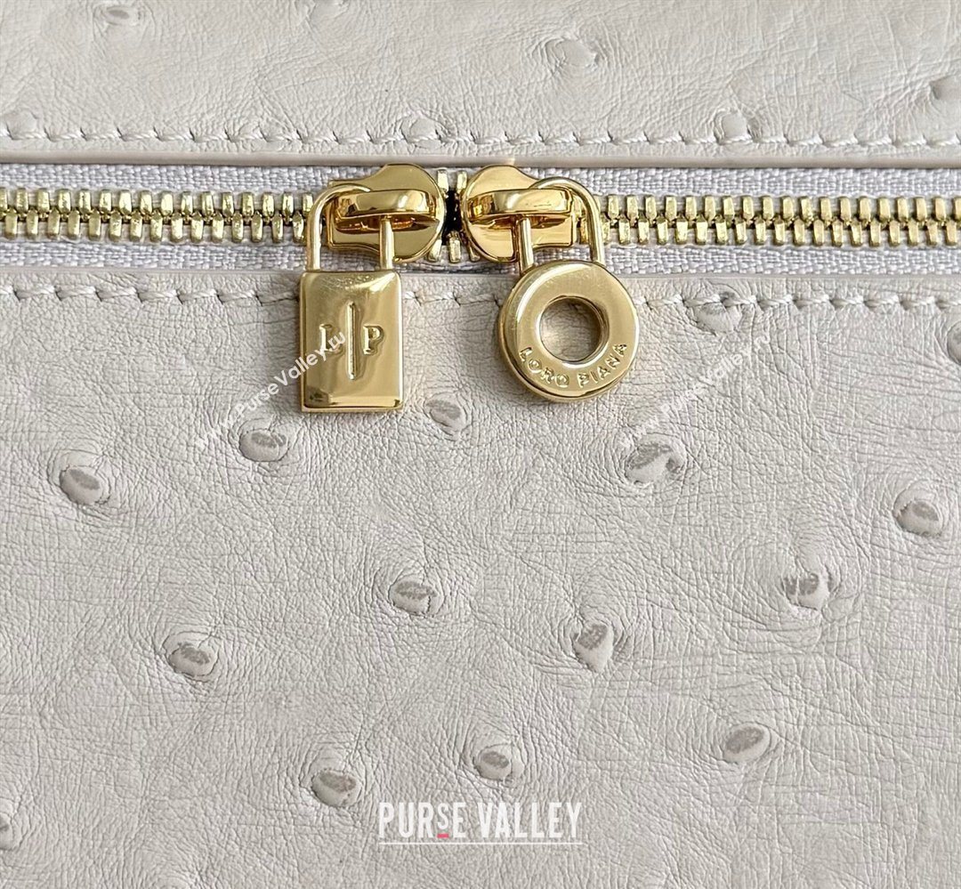 Loro Piana LP Extra Pocket Pouch L19 in Ostrich Embossed Leather Light Beige/Gold 2026 FAI8393 (YY-260408034)