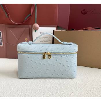 Loro Piana LP Extra Pocket Pouch L19 in Ostrich Embossed Leather Light Blue/Gold 2026 FAI8393 (YY-260408035)