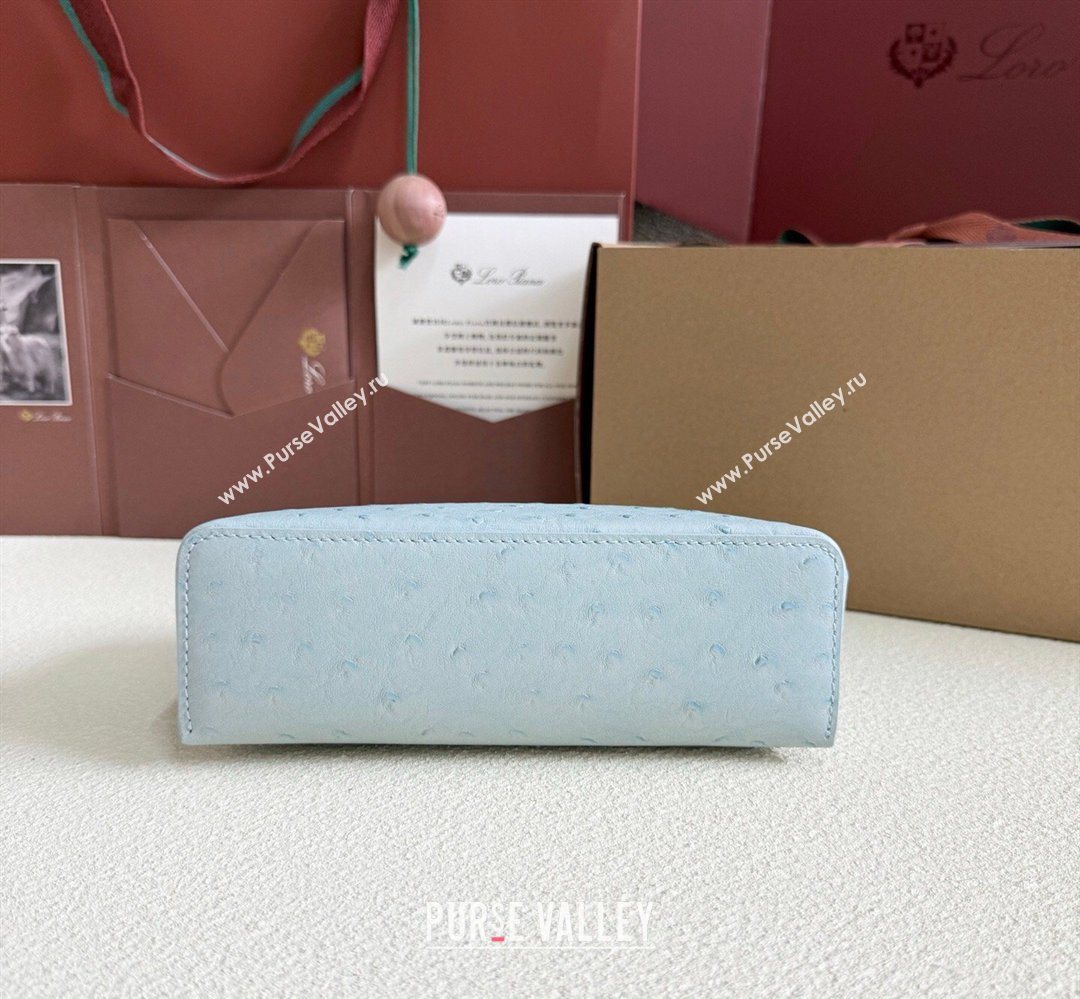Loro Piana LP Extra Pocket Pouch L19 in Ostrich Embossed Leather Light Blue/Gold 2026 FAI8393 (YY-260408035)
