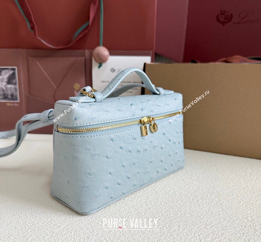 Loro Piana LP Extra Pocket Pouch L19 in Ostrich Embossed Leather Light Blue/Gold 2026 FAI8393 (YY-260408035)