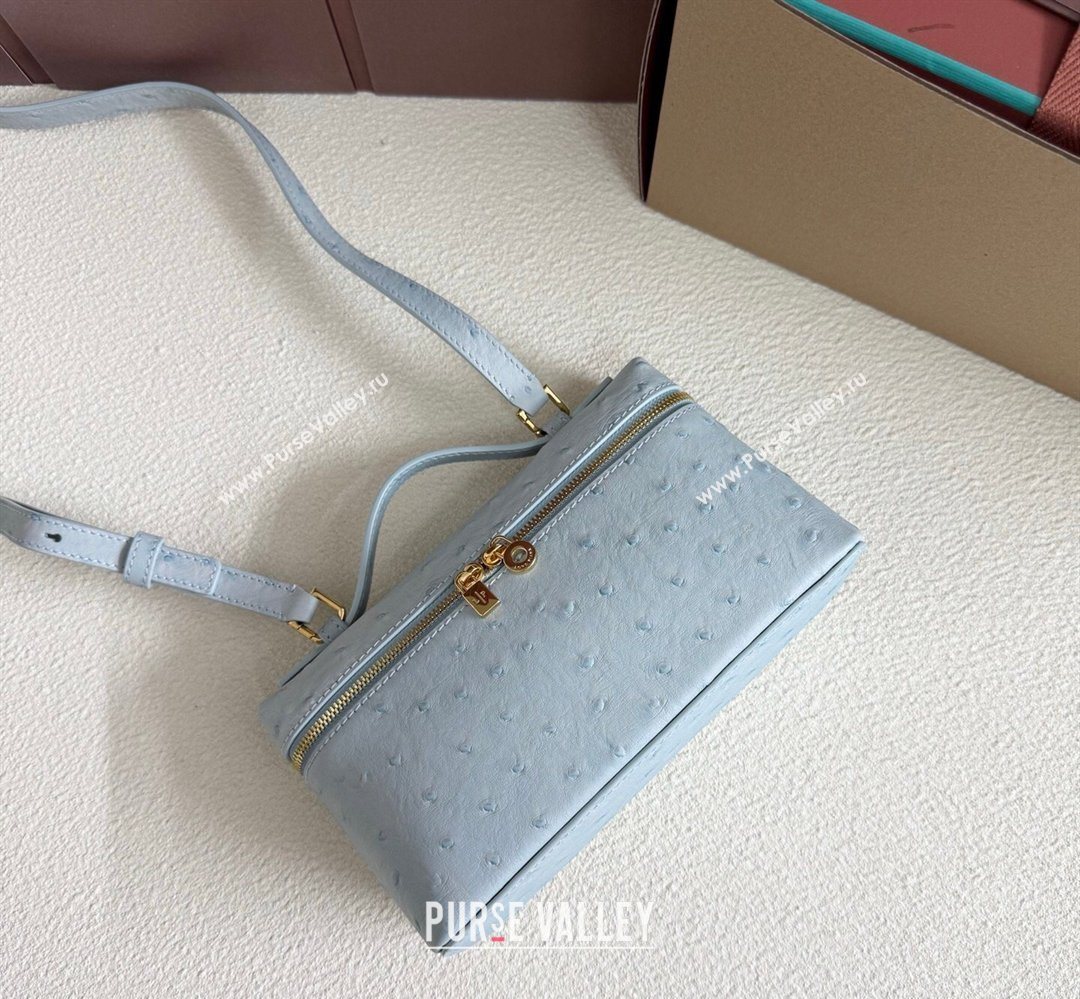 Loro Piana LP Extra Pocket Pouch L19 in Ostrich Embossed Leather Light Blue/Gold 2026 FAI8393 (YY-260408035)