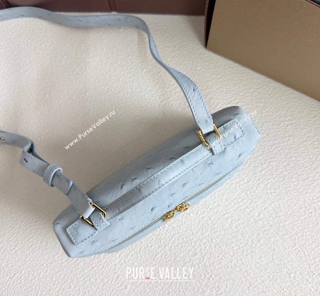 Loro Piana LP Extra Pocket Pouch L19 in Ostrich Embossed Leather Light Blue/Gold 2026 FAI8393 (YY-260408035)