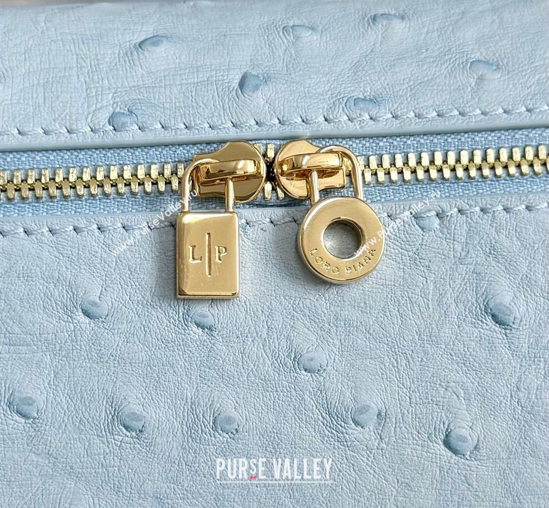 Loro Piana LP Extra Pocket Pouch L19 in Ostrich Embossed Leather Light Blue/Gold 2026 FAI8393 (YY-260408035)
