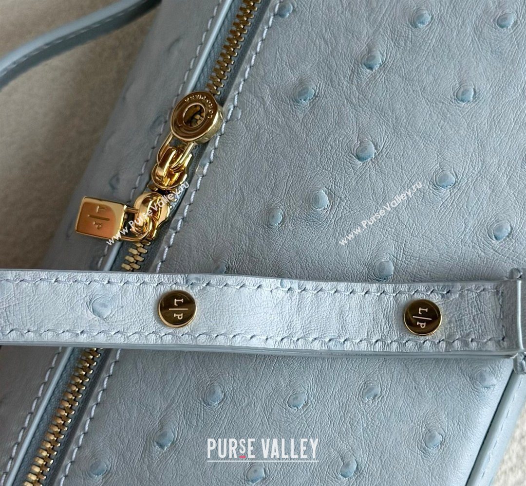 Loro Piana LP Extra Pocket Pouch L19 in Ostrich Embossed Leather Light Blue/Gold 2026 FAI8393 (YY-260408035)