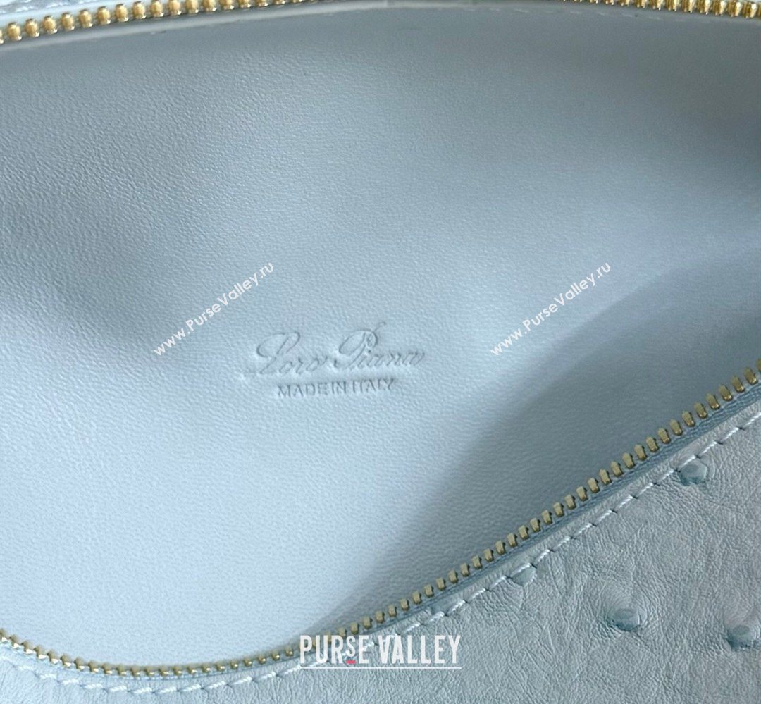 Loro Piana LP Extra Pocket Pouch L19 in Ostrich Embossed Leather Light Blue/Gold 2026 FAI8393 (YY-260408035)