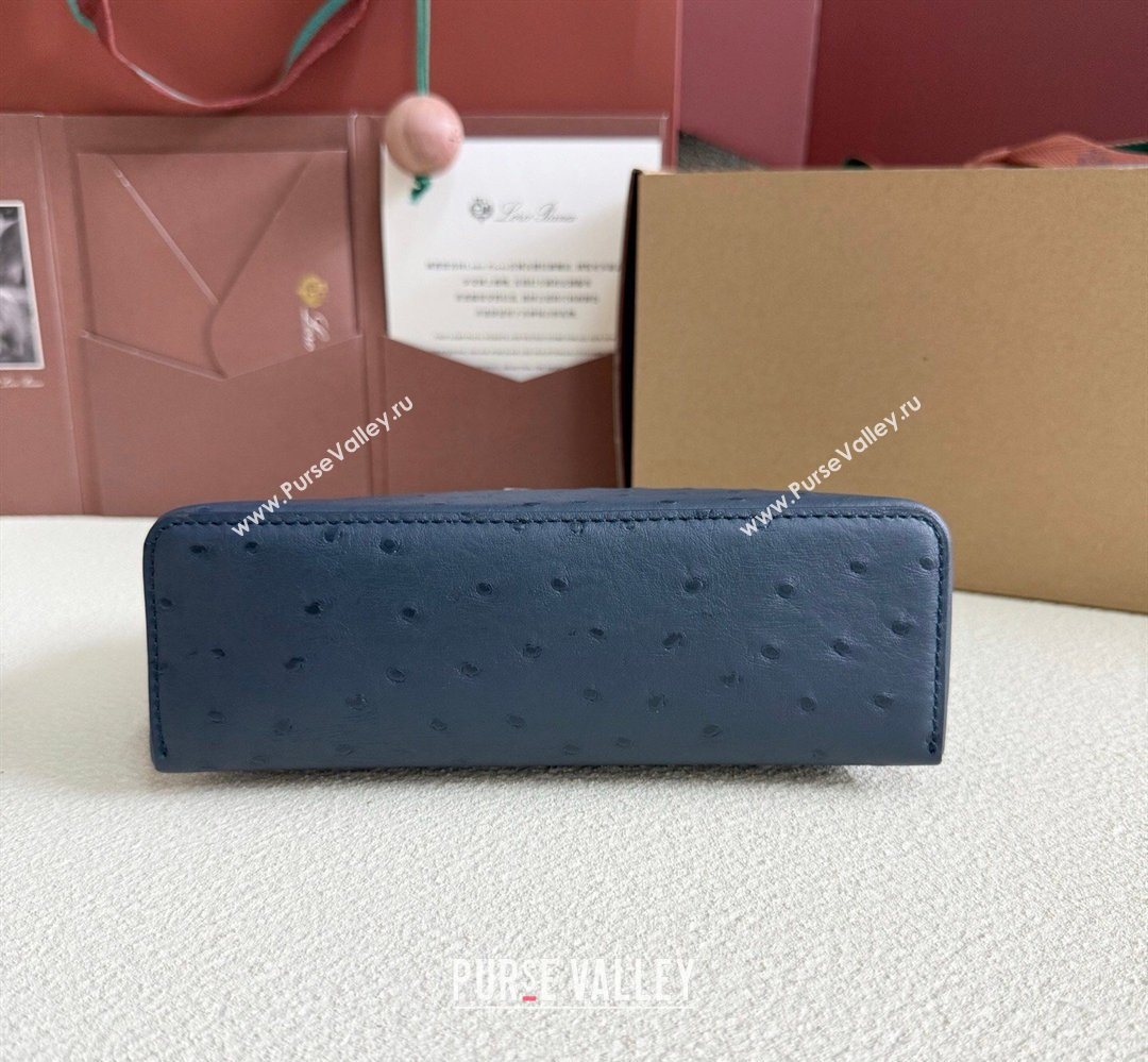 Loro Piana LP Extra Pocket Pouch L19 in Ostrich Embossed Leather Midnight Blue/Silver 2026 FAI8393 (YY-260408036)