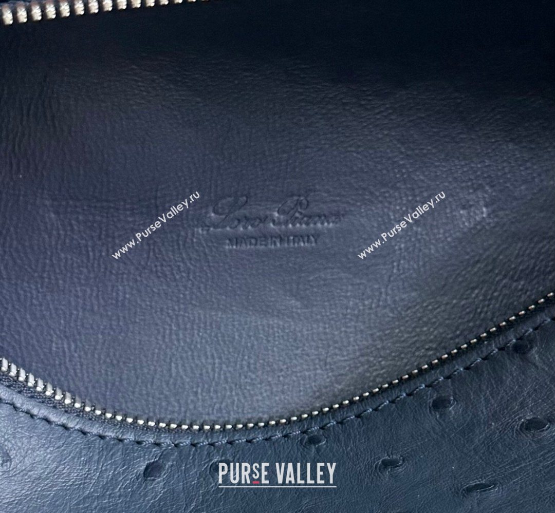 Loro Piana LP Extra Pocket Pouch L19 in Ostrich Embossed Leather Midnight Blue/Silver 2026 FAI8393 (YY-260408036)