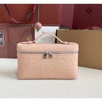 Loro Piana LP Extra Pocket Pouch L19 in Ostrich Embossed Leather Powder Pink/Silver 2026 FAI8393 (YY-260408037)