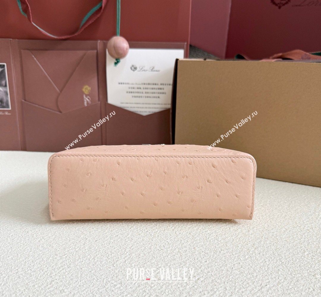 Loro Piana LP Extra Pocket Pouch L19 in Ostrich Embossed Leather Powder Pink/Silver 2026 FAI8393 (YY-260408037)
