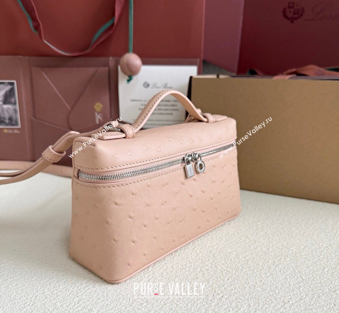 Loro Piana LP Extra Pocket Pouch L19 in Ostrich Embossed Leather Powder Pink/Silver 2026 FAI8393 (YY-260408037)