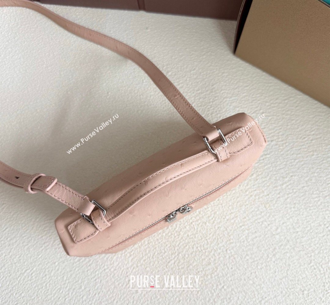Loro Piana LP Extra Pocket Pouch L19 in Ostrich Embossed Leather Powder Pink/Silver 2026 FAI8393 (YY-260408037)