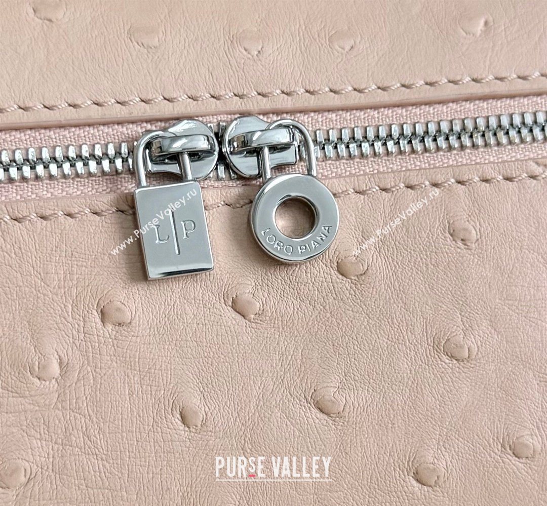 Loro Piana LP Extra Pocket Pouch L19 in Ostrich Embossed Leather Powder Pink/Silver 2026 FAI8393 (YY-260408037)