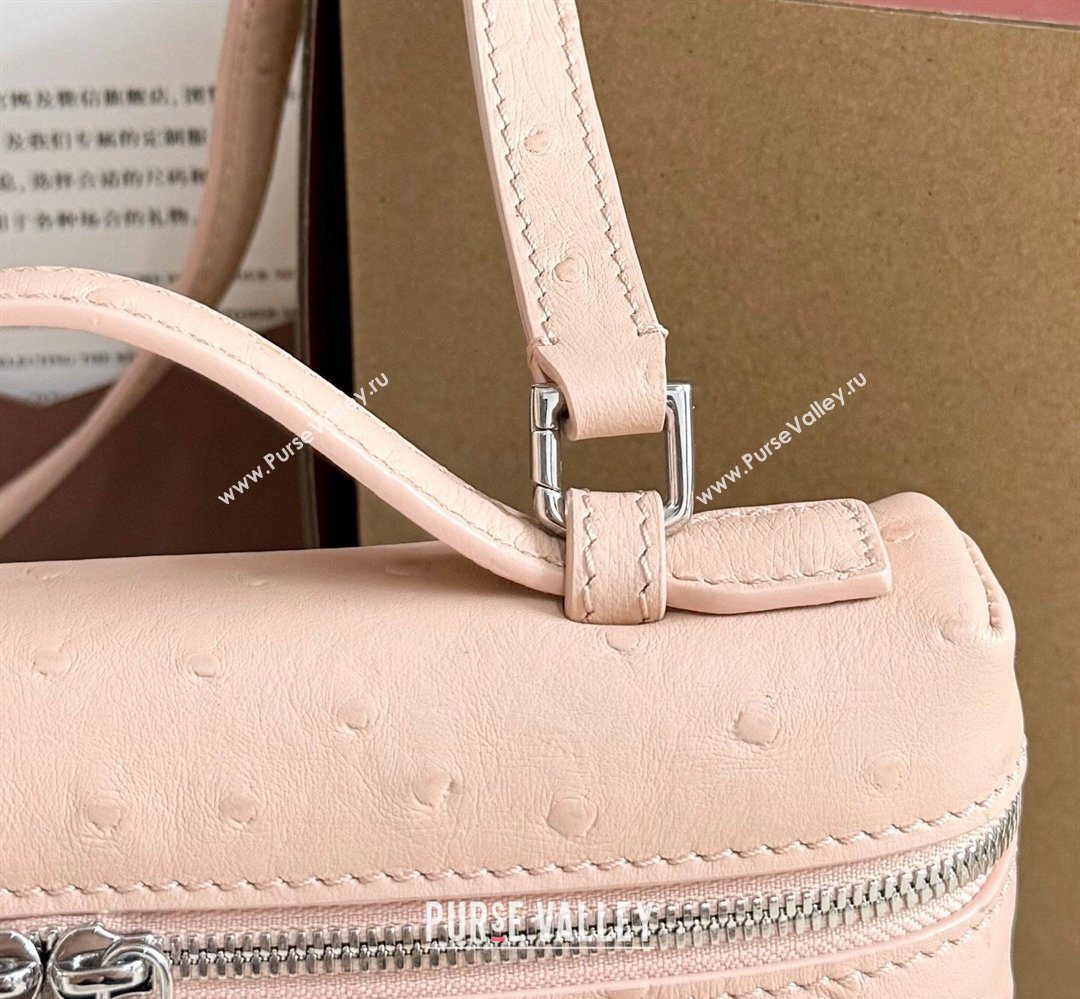 Loro Piana LP Extra Pocket Pouch L19 in Ostrich Embossed Leather Powder Pink/Silver 2026 FAI8393 (YY-260408037)