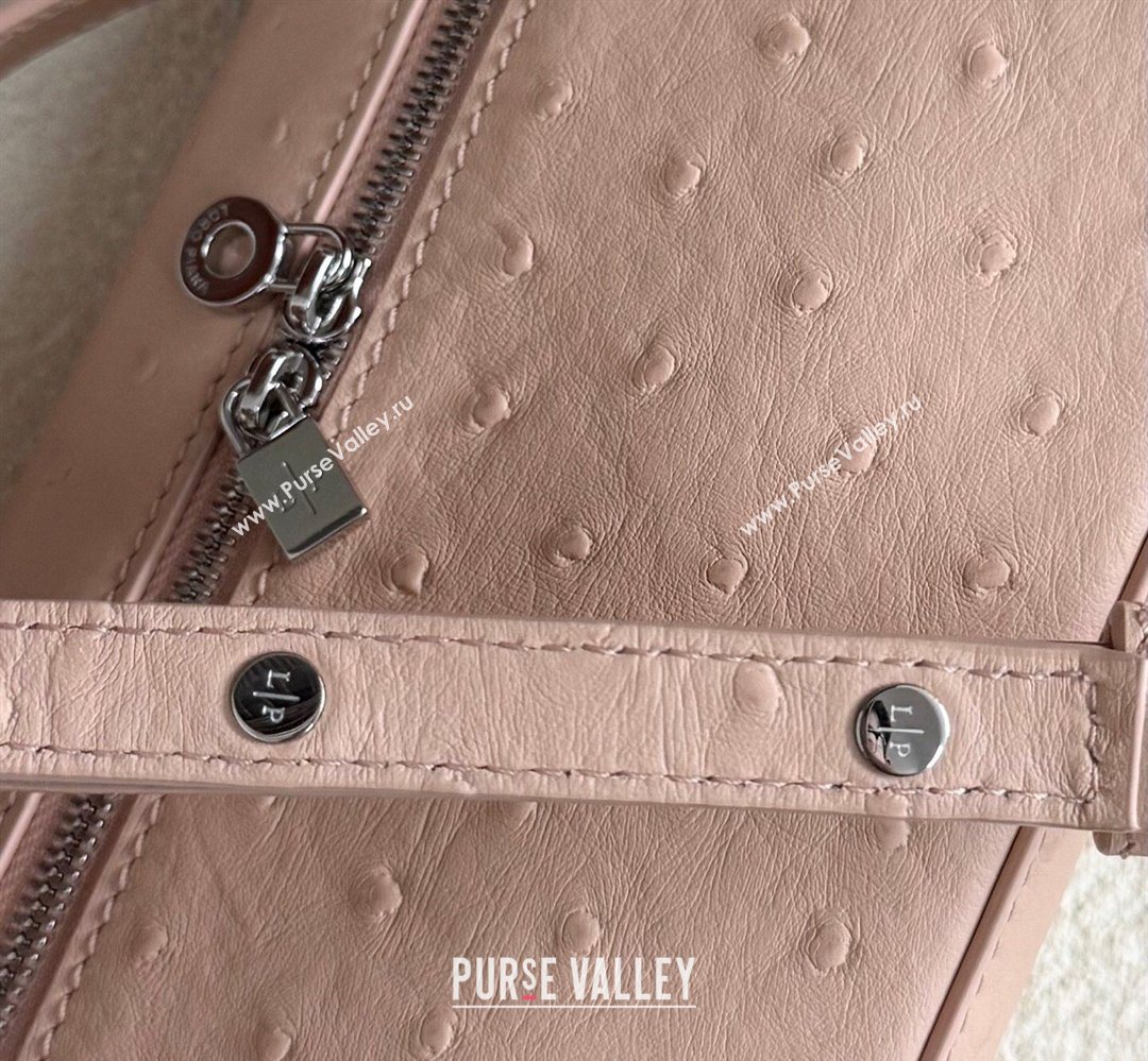 Loro Piana LP Extra Pocket Pouch L19 in Ostrich Embossed Leather Powder Pink/Silver 2026 FAI8393 (YY-260408037)