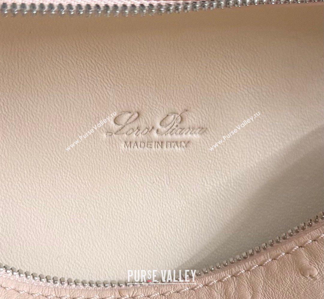 Loro Piana LP Extra Pocket Pouch L19 in Ostrich Embossed Leather Powder Pink/Silver 2026 FAI8393 (YY-260408037)