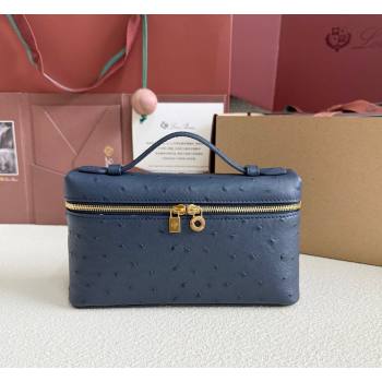 Loro Piana LP Extra Pocket Pouch L19 in Ostrich Embossed Leather Midnight Blue/Gold 2026 FAI8393 (YY-260408038)