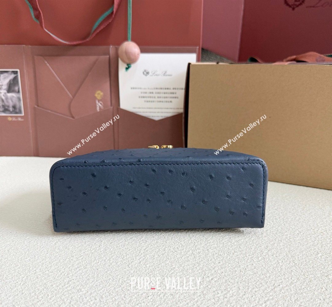 Loro Piana LP Extra Pocket Pouch L19 in Ostrich Embossed Leather Midnight Blue/Gold 2026 FAI8393 (YY-260408038)