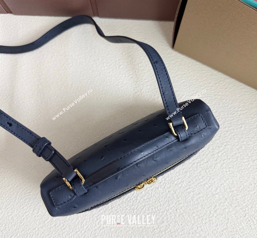 Loro Piana LP Extra Pocket Pouch L19 in Ostrich Embossed Leather Midnight Blue/Gold 2026 FAI8393 (YY-260408038)
