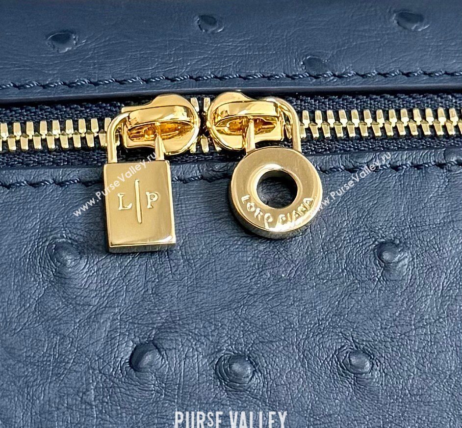 Loro Piana LP Extra Pocket Pouch L19 in Ostrich Embossed Leather Midnight Blue/Gold 2026 FAI8393 (YY-260408038)