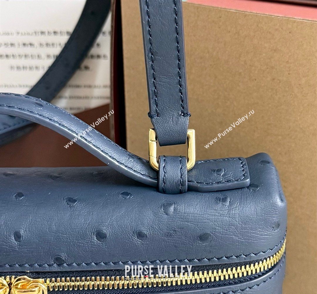 Loro Piana LP Extra Pocket Pouch L19 in Ostrich Embossed Leather Midnight Blue/Gold 2026 FAI8393 (YY-260408038)