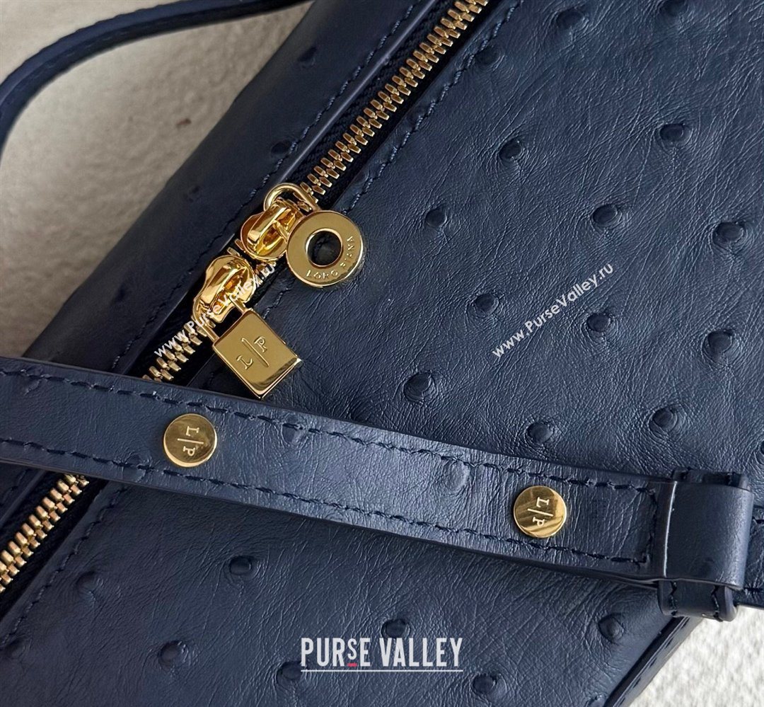 Loro Piana LP Extra Pocket Pouch L19 in Ostrich Embossed Leather Midnight Blue/Gold 2026 FAI8393 (YY-260408038)