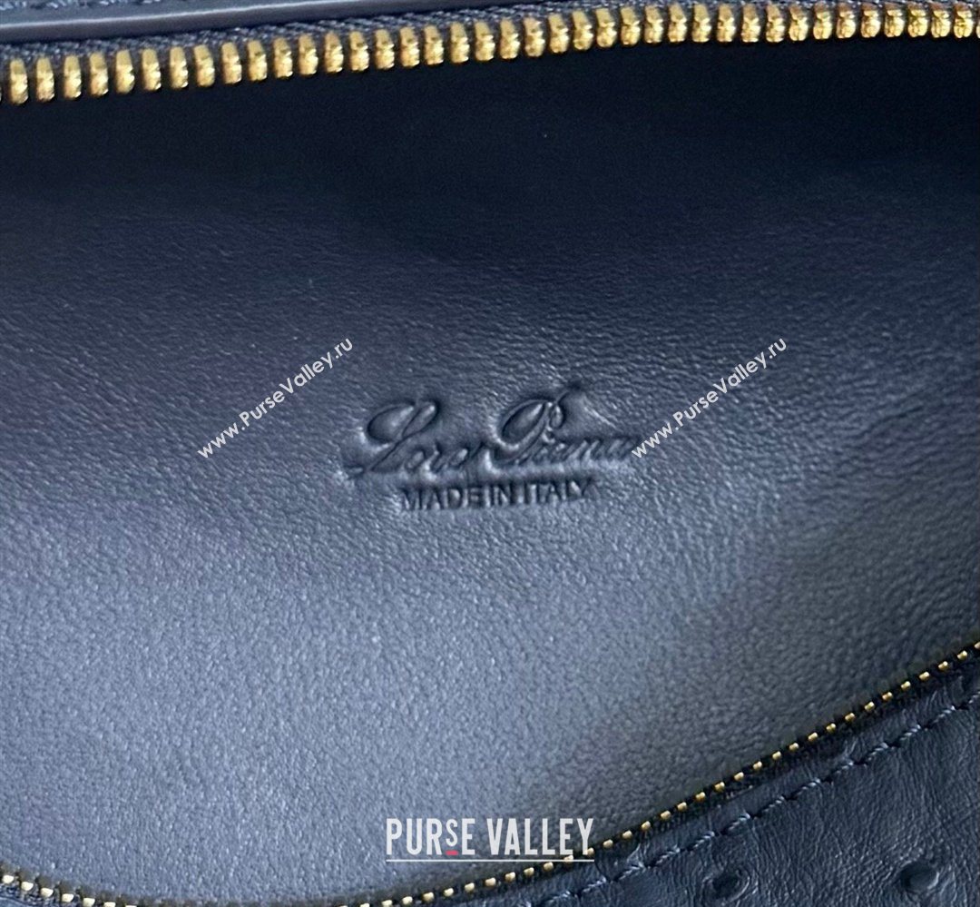 Loro Piana LP Extra Pocket Pouch L19 in Ostrich Embossed Leather Midnight Blue/Gold 2026 FAI8393 (YY-260408038)
