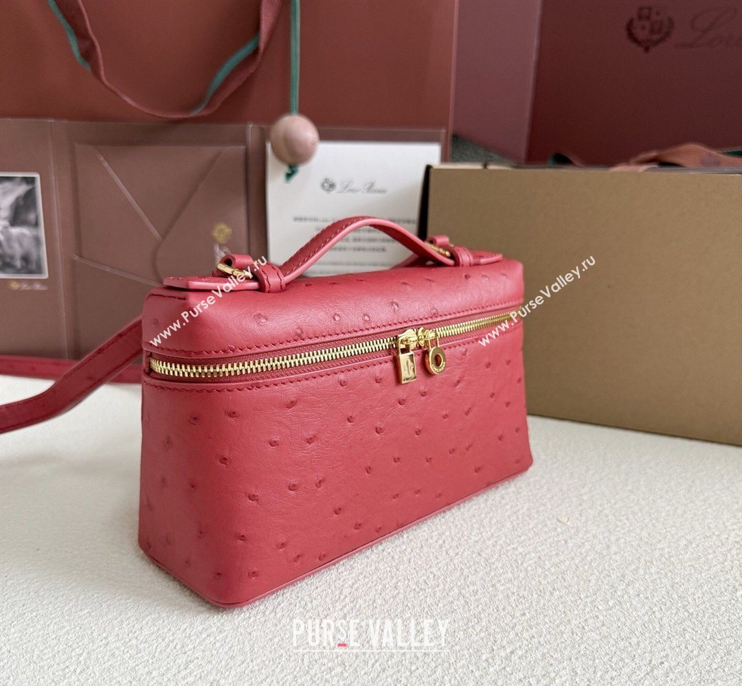 Loro Piana LP Extra Pocket Pouch L19 in Ostrich Embossed Leather Red/Gold 2026 FAI8393 (YY-260408041)