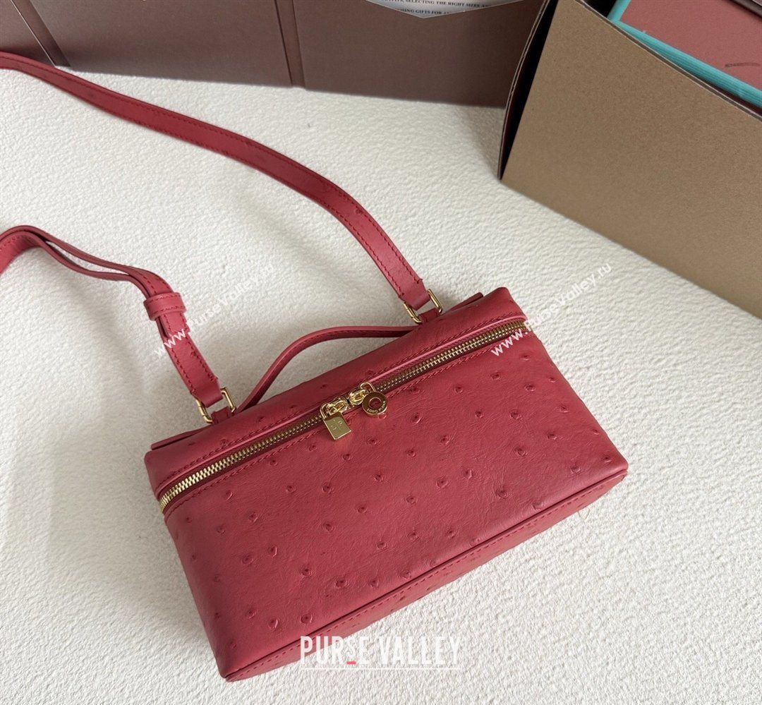 Loro Piana LP Extra Pocket Pouch L19 in Ostrich Embossed Leather Red/Gold 2026 FAI8393 (YY-260408041)